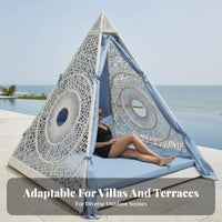 Round Sunbed with awning Hand-Woven Wicker Canopied Daybed Comfortable pads outdoordoor Furniture for Homeowners, partners, pool area, Terrace, supportyard