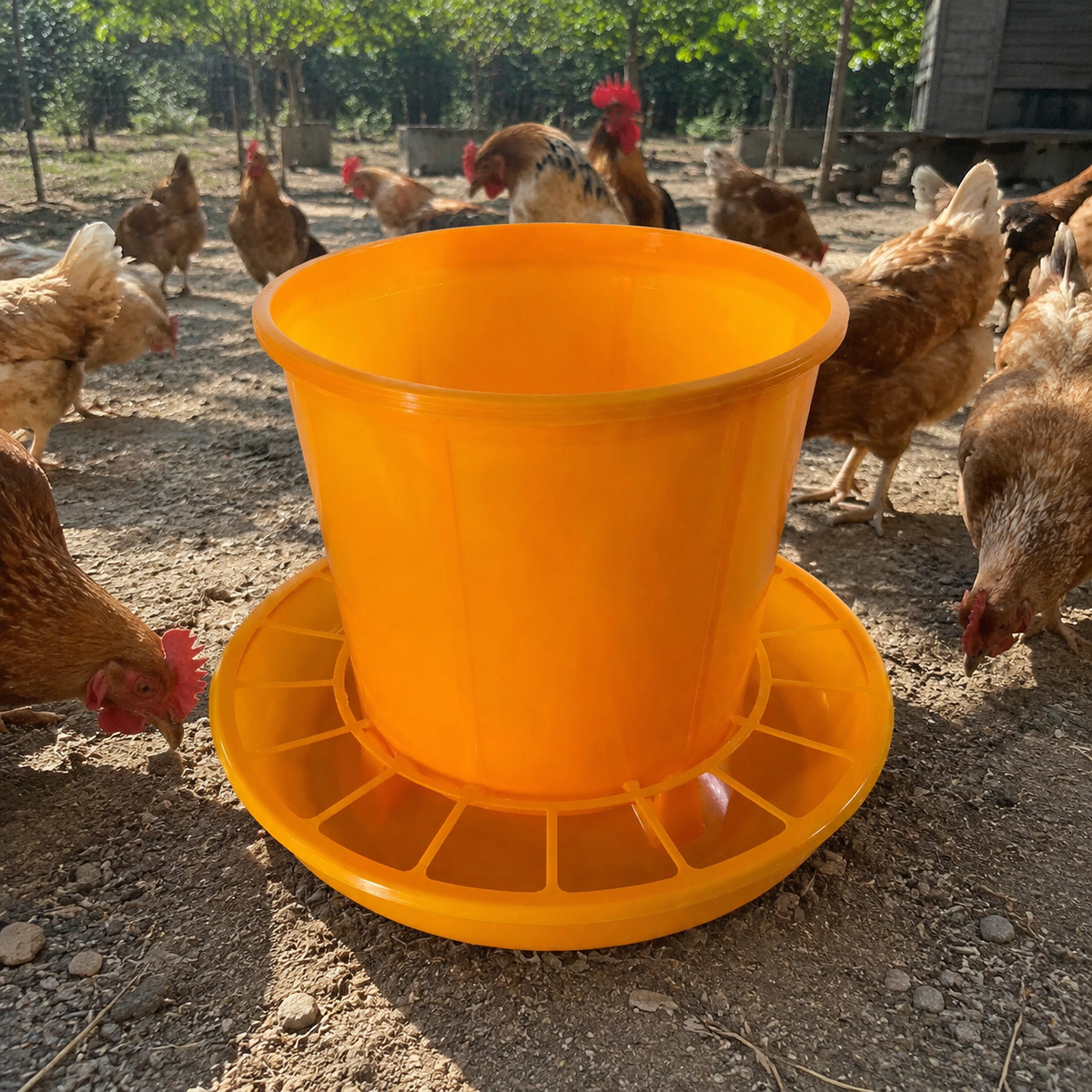 Cylindrical 20kg Chicken Feeder, Weatherproof & Windproof Poultry Feeder for Chicks, Ducks, Hens Red/Yellow