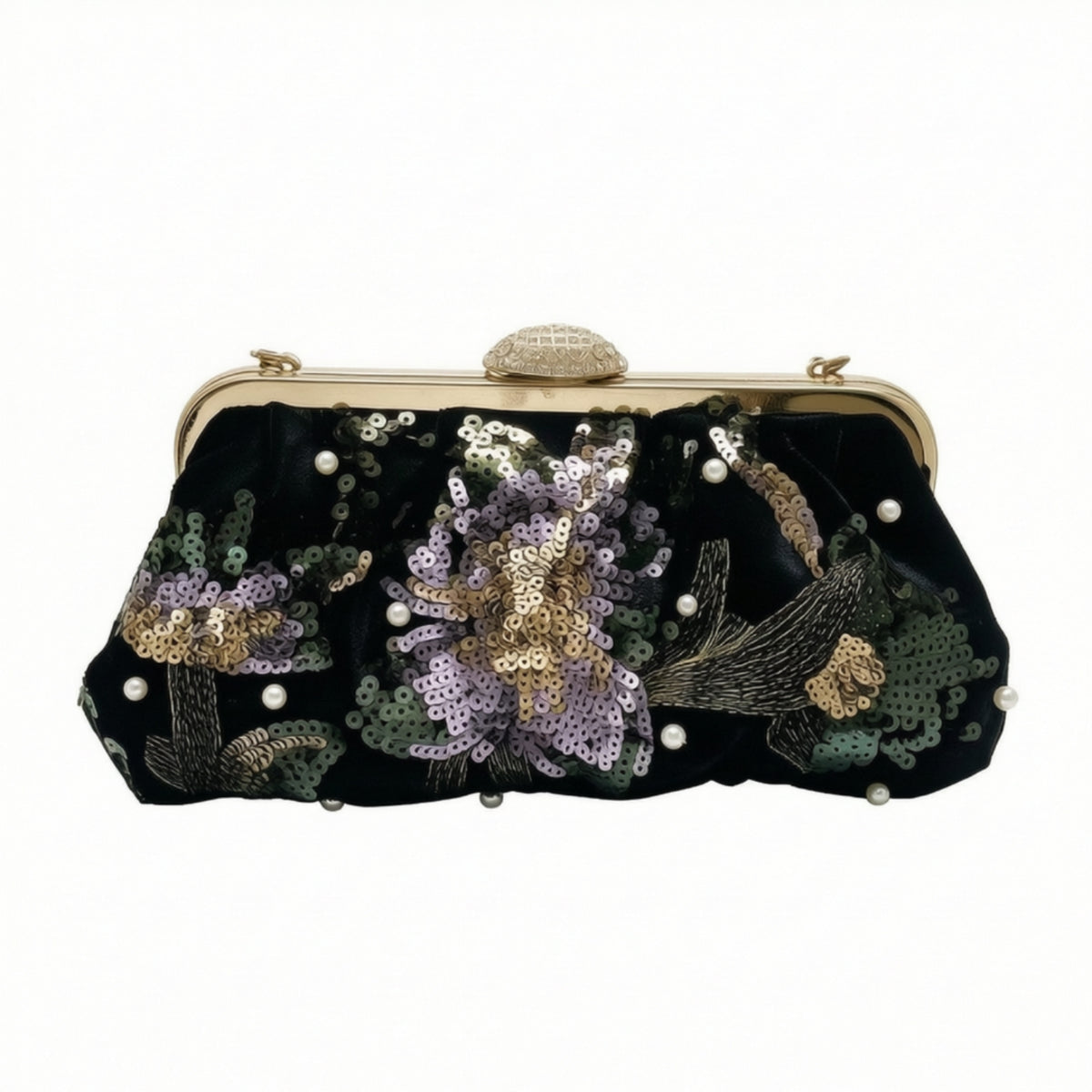 Evening Purse with Pearl Handle Elegant Evening Bag with Chain Strap Embroidered Clutch Bag for Weddings