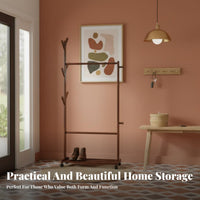 Foldable Rolling Clothes Rack Space-Saving Design Rolling Rack with Shelves and Hooks Easy Assembly Home Furniture Heavy Duty for Apartment Dwellers, Homeowners, Students, Bedroom, Entryway, Living Room