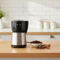 Compact Coffee and Seasoning Grinder Multi-Functional Electric Grinder with Steel Cup Safety Lock Brushed Silver for Home Cooks, Kitchen, Countertop, Office