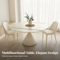 Modern Minimalist & design Rectangular-to-Round Extendable Table Space-Saving Household Furniture Built-in rotating tray abrasionResistant Surface for Apartment Dwellers, Families, Homeowners, Dining Room, Small Apartments, Kitchen, Home