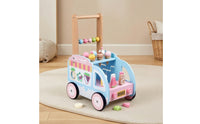 Interactive Ice Cream Truck Pusher Multi-Functional Wooden Baby Push Pusher Push Toy with Bead Maze Child-Friendly for Toddlers, Nursery