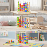 Educational Approach Wooden Peg Board Bead Game Fine Motor Bead Matching Toy Hand-Eye Coordination Wooden Peg Board with Beads Stacking for Toddler Boys and Girls, Toddlers, Preschoolers, Home, Classroom