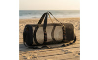 Zippered Mesh Duffel Bag Adjustable Shoulder Strap Cylindrical Travel Bag Carry Handles Strapping Loops