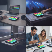 Wireless Drum Pad Controller Rechargeable MIDI Controller with 16 Pads Compact MIDI Drum Pad Plug and Play for Beatmakers, Home Studio, Desk