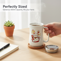Cartoon Ceramic Mirror Lid Mug with Gift Box, Large Capacity Coffee Tea Cup for Birthday Wedding Gifts