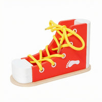 Hands-on Shoe Lacing Practice Toy Fine Motor Skills Wooden Lacing Shoe Hand-Eye Coordination Lace Tying Board for Children