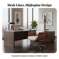 Ergonomic Design High-Back Rolling Armchair Height Adjustable Upholstered Executive Chair Thick Cushion Office Furniture Padded Armrests for Executives, Students, Conference Room