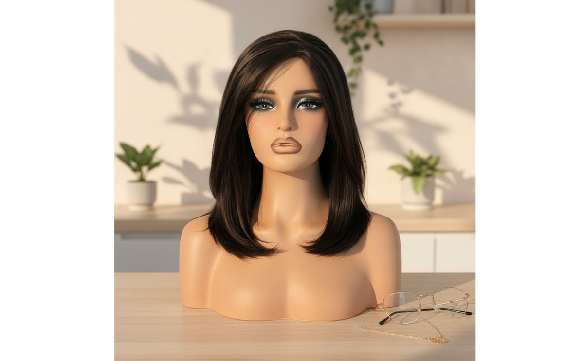 Mannequin Head Bust Realistic Mannequin Head with Hair Skin-Tone for Salons, Shop Displays