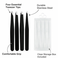 4 Piece Stainless Steel Tweezers Set for Women Slant Tip Plucker for Eyebrow Shaping and Splinter Removal Kit with