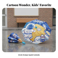 Lightweight Kids Cartoon Umbrella Anti-Pinch Design Children's Sun and Rain Umbrella Round Safety Tips for Toddlers, School, Outdoor, Travel