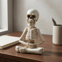 Weathered Finish Skeleton Figurine Seated Resin Skeleton Compact Skull Figurine Tabletop
