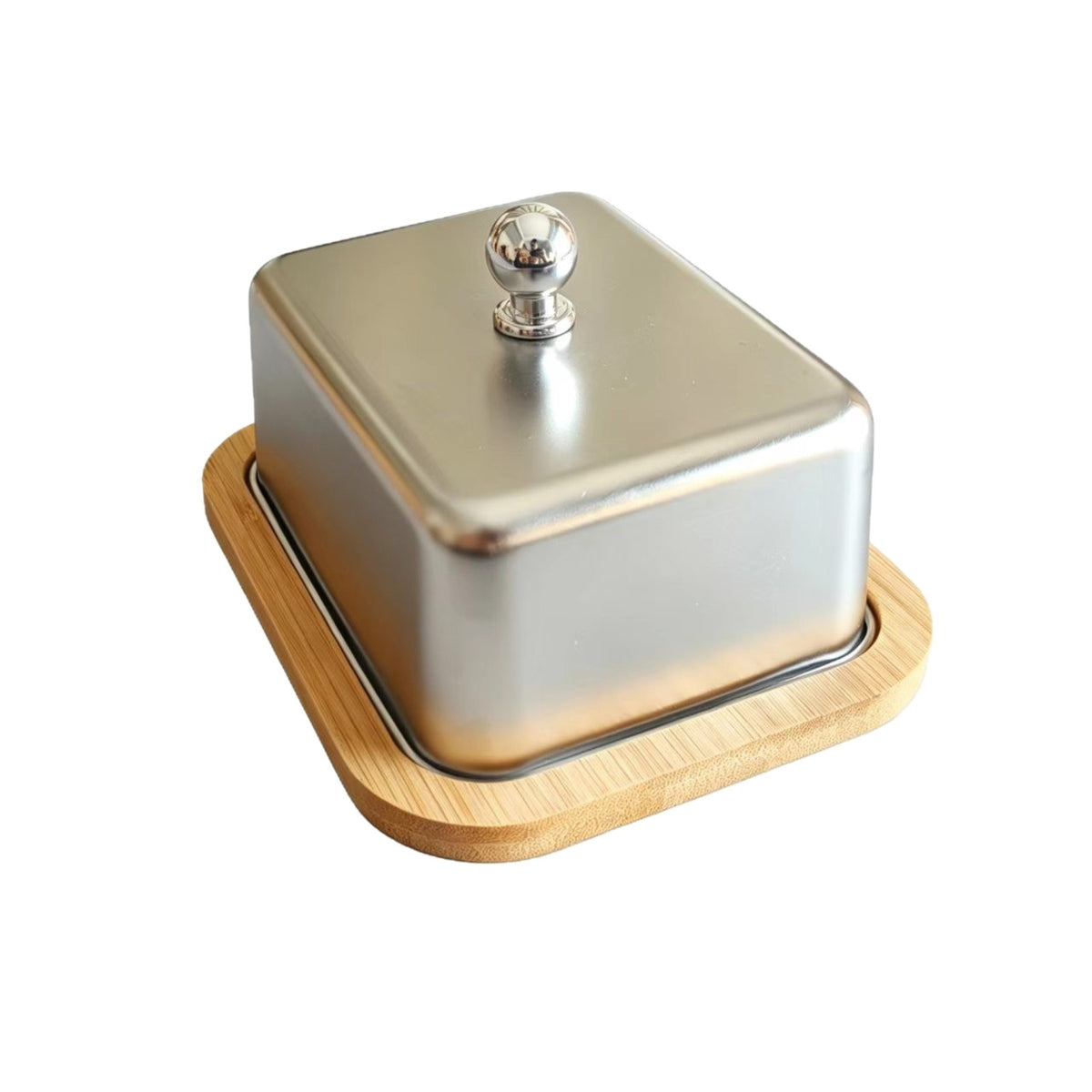 Stainless Steel Butter Dish Compact Butter Dish with Bamboo Tray Easy Clean Cheese Keeper Smooth for Countertop