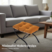 Padded Cross-Frame Stool Foldable Design Footrest Easy to Clean