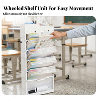 Foldable Rolling Desk-Side Book organizer With casters Multi-Compartment organizer Multifunctional book organizer Space Saving for Students, Teenagers, Office Workers, Classroom, Study Room, Bedroom, Nursery