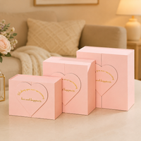 Square Gift Box with Lid Paper Heart Pattern 21x21x8cm Cardboard for Birthdays