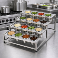 Condiment Rack with Inserts Freestanding 4-Tier Seasoning Holder Rust-Resistant Stainless Steel Seasoning Rack for Caterers, Hot Pot Restaurant