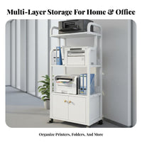 Multi-Tier Office Shelf on Wheels Large Capacity Rolling File Storage Cart Space Saving Mobile Printer Stand for Homeowners, Workspace, Study Room