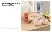 Persimmon Ceramic Bowl and Plate Set, Creative Tableware, Gift Box for Festive Events, Business Gift