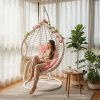 Hanging Basket Chair Freestanding Swing Chair with Stand Woven Furniture for Adults, Readers, Balcony, Living Room, Bedroom