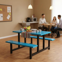 Easy to Clean Stainless Steel Dining Table Bench Single-Piece Heavy Duty Dining Hall Table with Attached Benches Integrated Cafeteria Seating for School, Restaurant