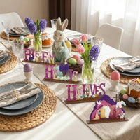 4 Pieces Wooden Easter Table Sign Colorful Design Easter Centerpiece Set Sturdy Wood Christian Wooden Sign for Holiday Decorators, Tiered Tray, Shelf