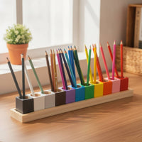 Multi-Color Wooden Pen Holder with Cups Colorful Desktop Pencil Cup Organizer Upright Pencil Holder Organizer Versatile for Teachers, Kids, Study Desk, Classroom, Art Station