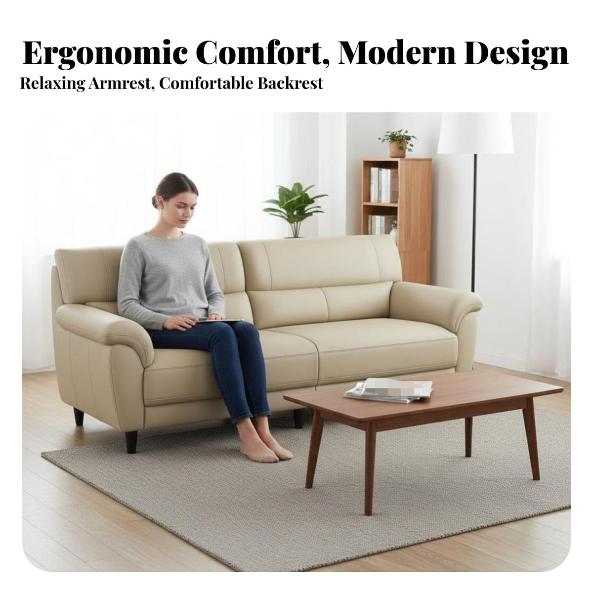 3-Seater Straight Sofa Top-Grain Cowhide 3-Seater Couch Italian design Living Room Seating for Apartment Dwellers, Families, Small Spaces, Lounge Area
