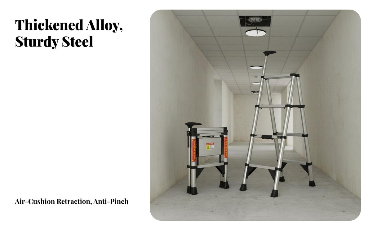 Foldable Design Telescopic Ladder Heavy Duty Telescopic Extension Ladder Adjustable Height Stable Triangular Structure for DIY Enthusiasts, Homeowners, Professionals, Construction Site, Home Maintenance, Workshop, Warehouse