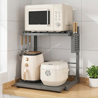 2-Tier Microwave Rack, Extendable, With Slide Shelf, Magnetic Panel, With Knife Holder, Kitchen Storage Rack