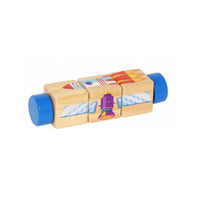 Natural Wood Wooden Rotating Block Puzzle Printed Graphics Three-Block Rotating Puzzle Compact Brain Teaser Game Educational for Children