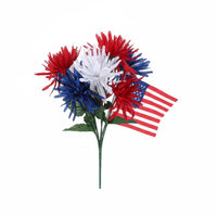 Long-Lasting Independence Day Centerpiece Reusable Patriotic Flower Arrangement American Flag Flower Bunch for Party, Tabletop