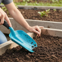 Turquoise-Blue Garden Hand Shovel Black Handle Anti-Slip Garden Shovel Rounded Rim Soil Scoop Trowel Handheld