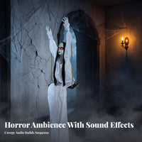 Hanging Swinging Figure White Dress Moving Swinging Figure Rope Suspended Creepy Hanging Animatronic for Scary Attraction