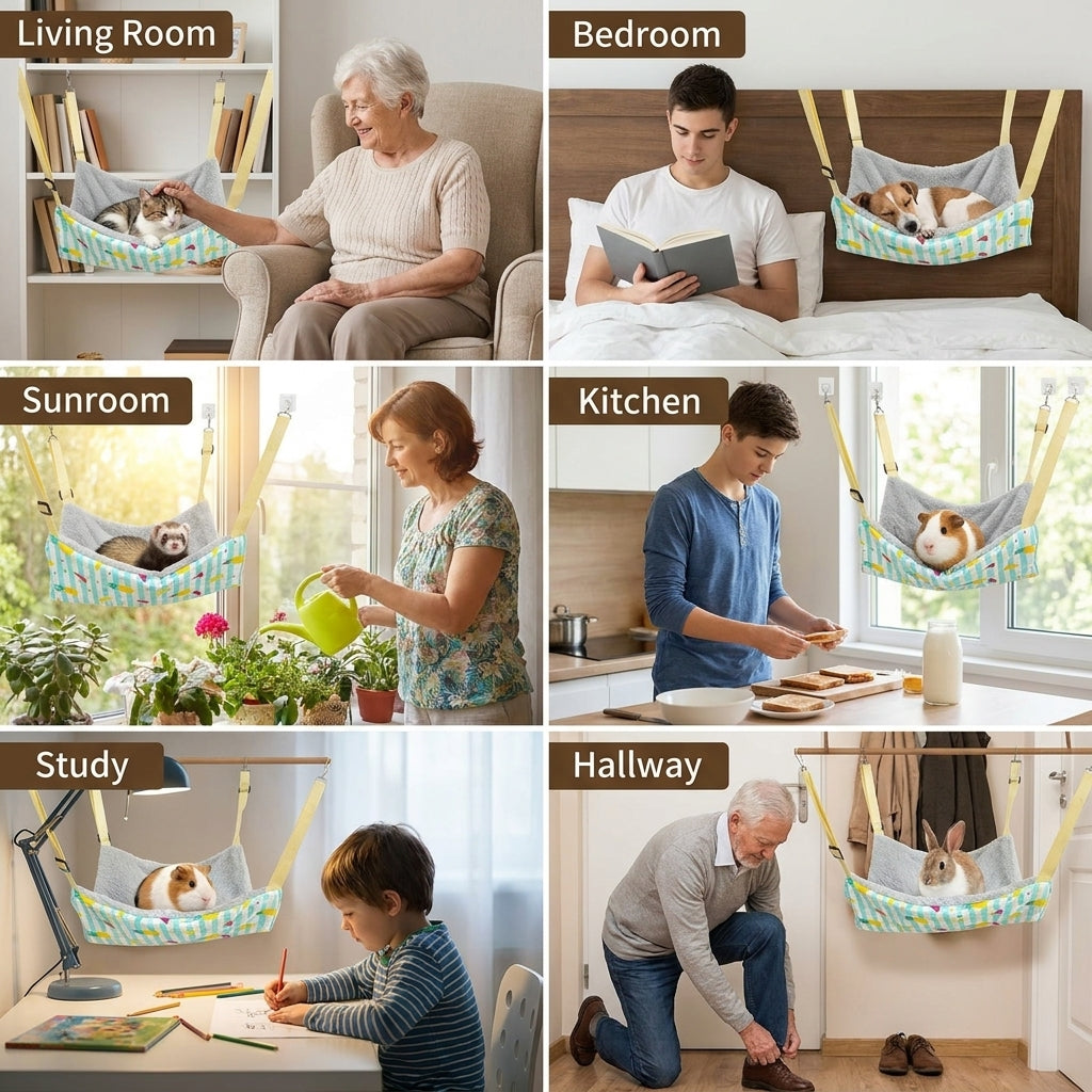 Cat Hammock and Swing with Double Layer Floral Design, Hanging Cat Bed for Pet Cage, Hanging Soft Kitten Hammock and Indoor Bed with Metal Hooks