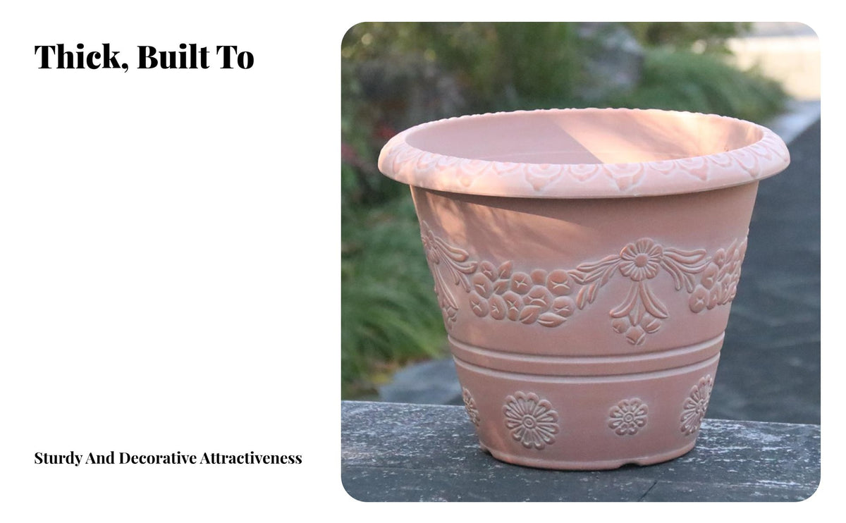 Thickened Plant Pot Large Decorative Planter Versatile Embossed Pot for Balcony, Garden, Outdoor