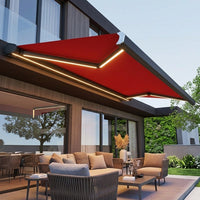 Electric Awning, 5m, Red & White Stripes, Sun Shade, Outdoor, For Balcony & Terrace, Aluminum Alloy, Automatic Retractable
