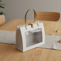 Clear Window Gift Bag DIY Friendly Paper Tote Bag with Handles Foldable Transparent Window Tote for Florists, Parties