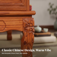 Chinese Arhat Bed Tiger Leg Design Traditional Elm Wood Daybed Tranquil Influenced Solid Wood Carved Couch for Tea Enthusiasts, Homeowners, Reception