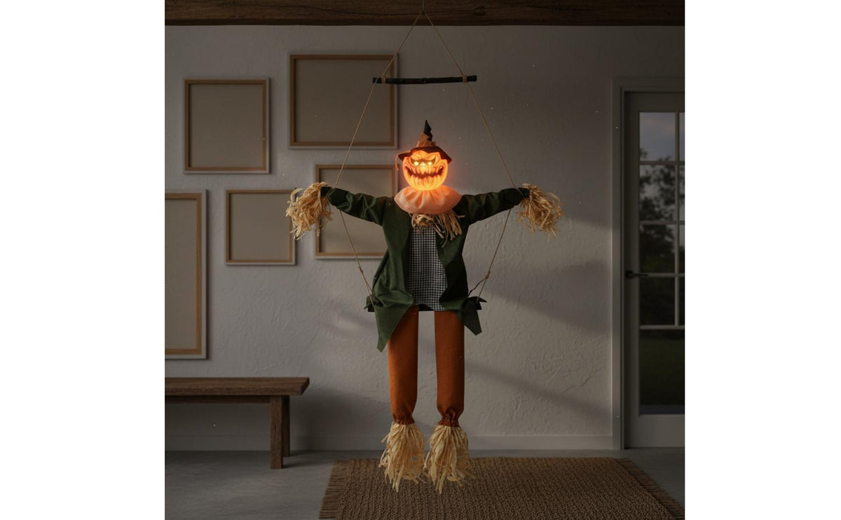 Light up Specter Swing Motion Swinging Specter Doll Creepy Sounds Sound Making Pumpkin Doll for Halloween Party, Porch