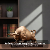 Fiery Ox Figurine Glossy Glaze Ceramic Bull Statue Handmade Craft Ceramic Ox Statue for Business Owners, Gift Donors, Living Room, Bookshelf, Entryway