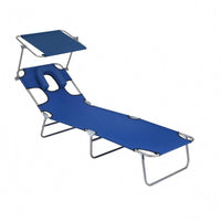 Adjustable Backrest Folding Lounge Chair Metal Frame Folding Outdoor Cot Textile Surface Reclining Cot Side Support Loops for Patio, Balcony, Yard, Sunbathing Area