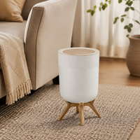 9L Round Bathroom Trash Can, Wood-Look Waste Bin with Push Lid, for Office and Bedroom