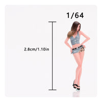 Long Hair 1:64 Woman Miniature High-Heel Shoes Miniature Female Figurine Detailed Sculpting