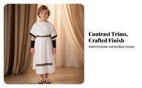 Classic Toga Costume | Greek Key Decorative Border, Draped One-Shoulder Overlay, Toga Robe, for Halloween