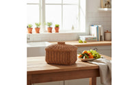 Multi-Purpose Rattan Design Storage Basket with Lid Handwoven Imitation Rattan Lidded Bin Long-Lasting Construction for Kitchen, Bedroom