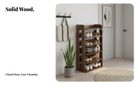 Space-Saving Multi-Tier Shoe Shelf Small Footprint Narrow Wooden Shoe Rack Sturdy Construction Airflow Design for Apartment Dwellers, Homeowners, Entryway, Hallway, Dorm Room, Bedroom