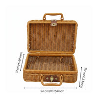 Handmade Rattan Suitcase Decorative Wicker Suitcase Box Multifunctional Woven Hand-Carry Trunk Lightweight for Gift Giving