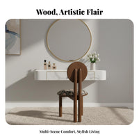 Solid Wood Frame Upholstered Vanity Chair Vintage Design Round Back Wooden Chair Versatile Indoor Furniture Ergonomic Design for Adults, Homeowners, Renters, Bedroom, Living Room, Reading Nook, Lounge Area